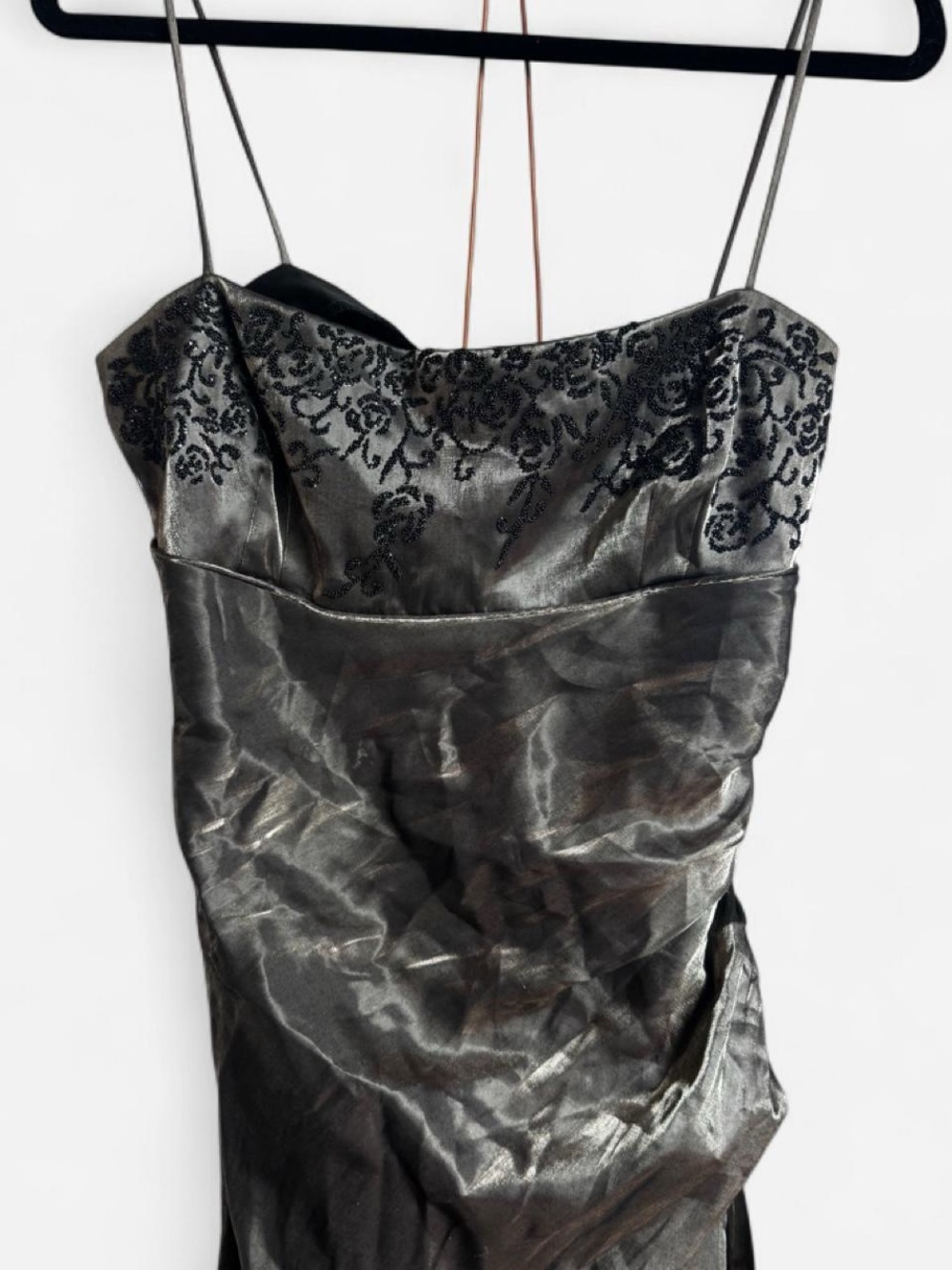 Vintage Y2K Steppin' Out Metallic Gown Beaded Floral Whimsigoth Formal Dress - Picture 6 of 16